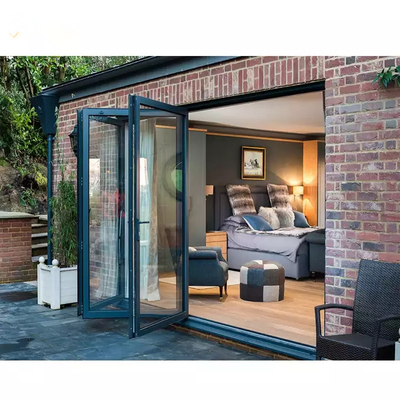 EPDM مقاوم للماء الخارجي الألومنيوم باب قابل للطي زجاج Bifold فناء انزلاق