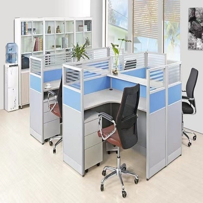 ISO9001 Fashion Office Partition Glass Wall 4 Seater Cubicle MFC Modern Desk Dividers