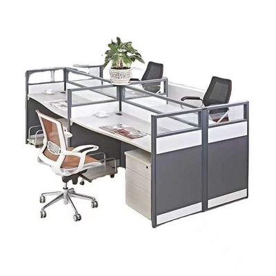 ISO9001 Fashion Office Partition Glass Wall 4 Seater Cubicle MFC Modern Desk Dividers