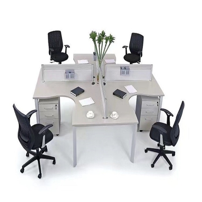 ISO9001 Fashion Office Partition Glass Wall 4 Seater Cubicle MFC Modern Desk Dividers