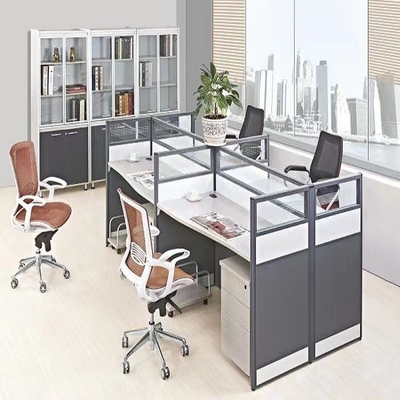 ISO9001 Fashion Office Partition Glass Wall 4 Seater Cubicle MFC Modern Desk Dividers