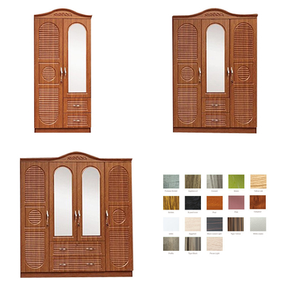PVC الملمس متعدد الألوان MDF Board Closet 2 3 4 Door Cupboard with Mirror